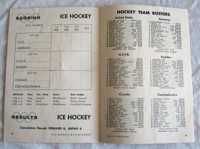 1960 Winter Olympic Hockey Program USA Gold Medal RARE  