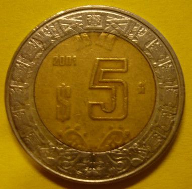 Cinco Pesos 2001 $5 Mexico Coin Estados Unidos Mexicanos Used 
