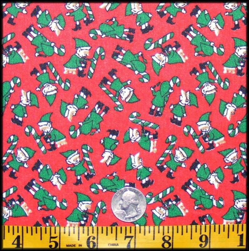 OOP Little Christmas Elves Print Fabric 1/2 y  