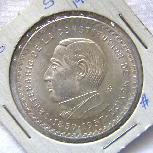 1857 1957 1957 MEXICO 5 Cinco Pesos SILVER Coin COMMEMORATIVE BU 