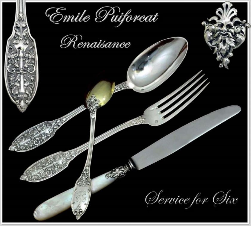 Emile Puiforcat Rare Stunning Renaissance Sterling Silver Flatware 