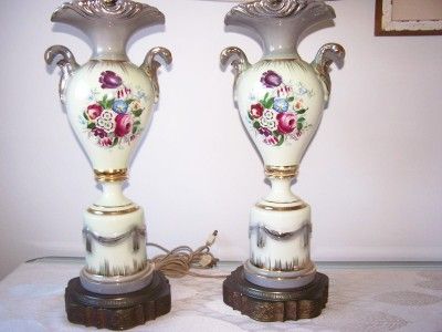 Pr. of Beautiful Antique Old Paris Lamps~Handpainted and Signed~3 Way 