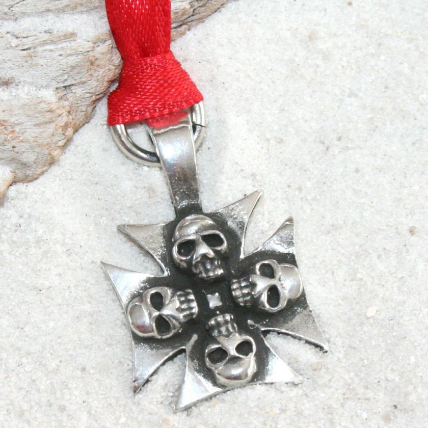 IRON CROSS SKULL GOTH Pewter Christmas ORNAMENT Holiday  