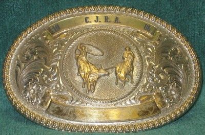 VINTAGE GIST C J R A TEAM ROPING SILVER TROPHY BUCKLE  