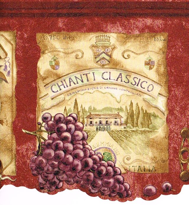 Red Tuscan Tuscany Grape Vineyard Wine Label Sign Kitchen Wallpaper 