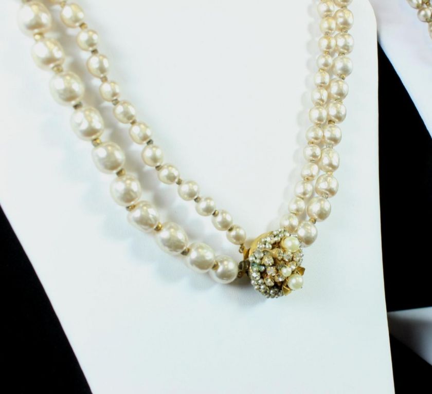 Vintage Lot 5 Miriam Haskell Gold Tone Pearl Rhinestone Necklace 