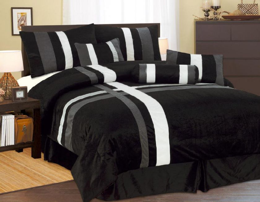   Comforter Set Patchwork Modern Shams Decorative Pillows Black white