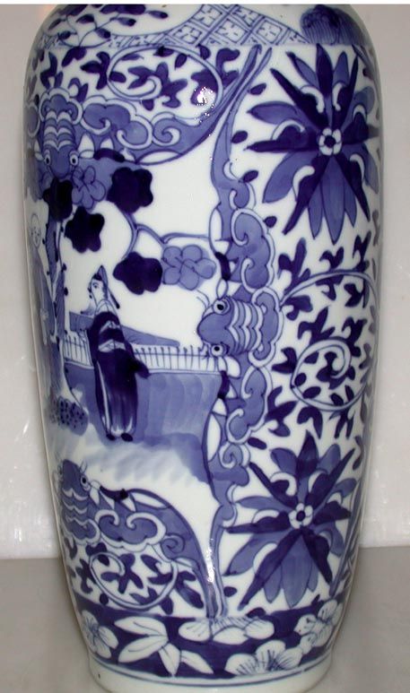   Porcelain Blue & White Vase People and Bats Qing Dynasty  