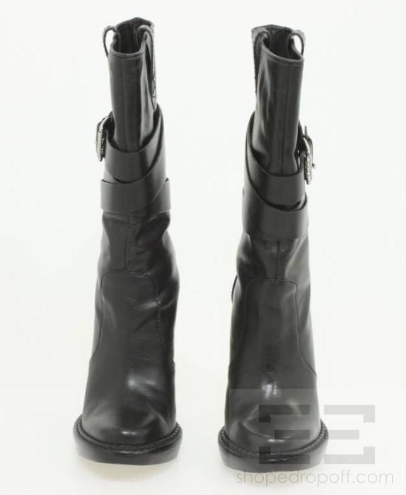   Kors Black Leather Strap Detail Platform Lisa Boots Size 7.5M  