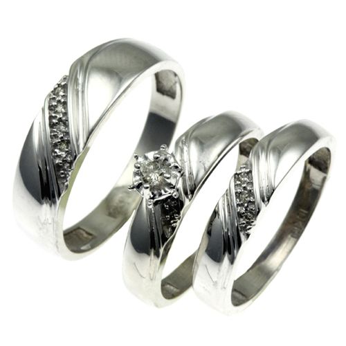 His and Her 10k white gold diamond wedding band ring  