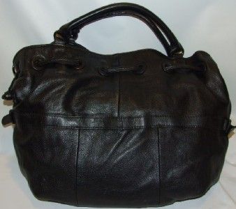Vince Camuto Charlotte Drawstring Tote Bag Purse Handbag Black Leather 